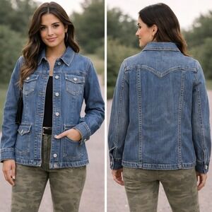 Gap Stretch Denim Jacket Womens Small Blue Medium Wash Western 4-Pocket